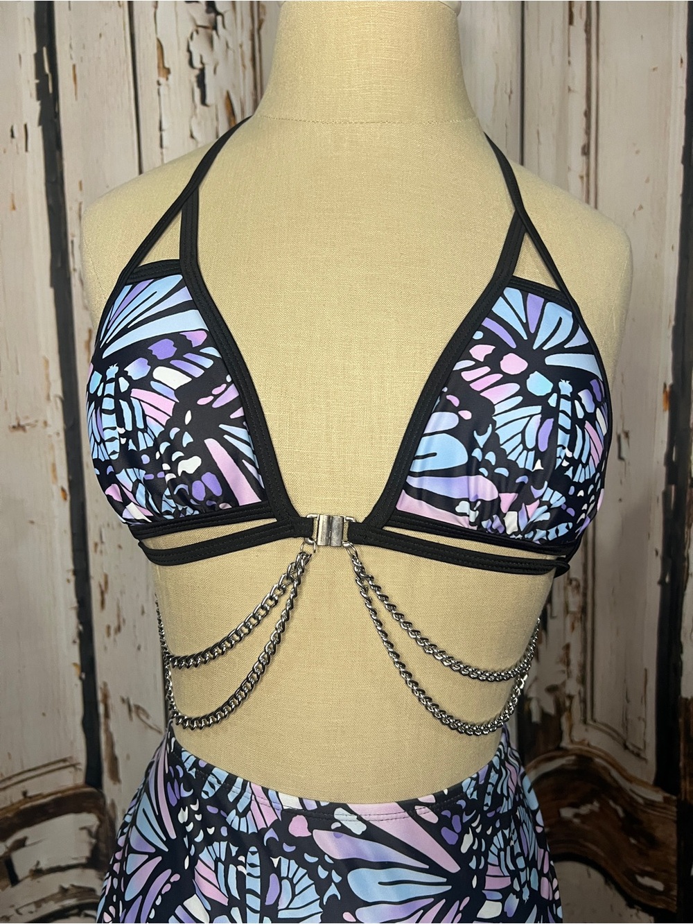 Butterfly Print High-Waist Rave Bikini Bathing Suit - Picture 2 of 13